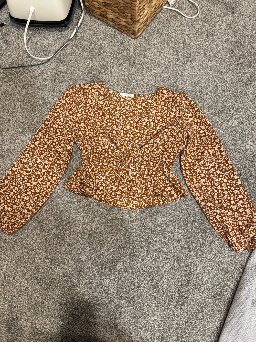 Floral Cinch Sleeve Top - Rust Floral